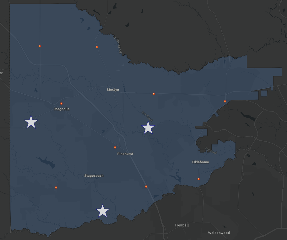 Map showing three future station parcels marked with stars